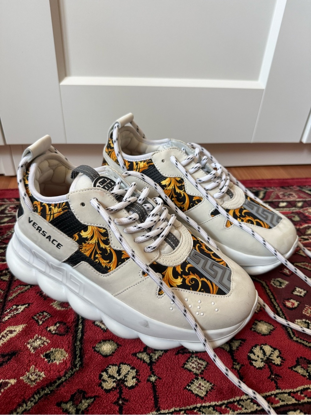 Versace White, Black & Gold Baroque Chunky Sneakers